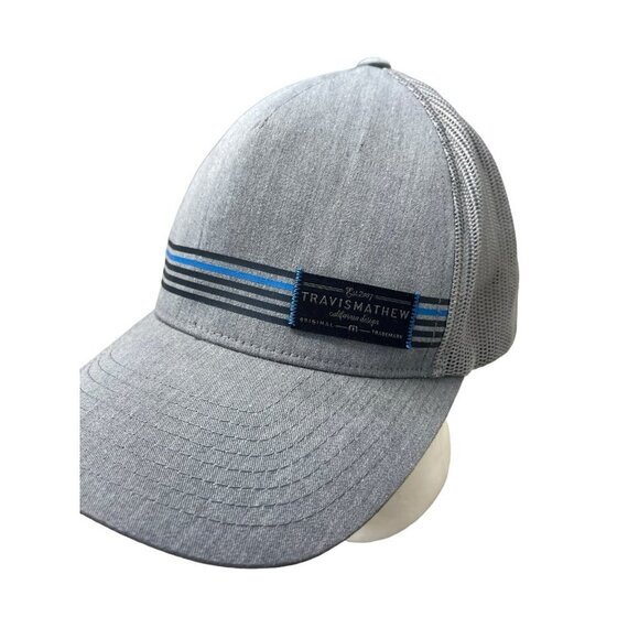 Travis Mathew Golf Hat Flex Fit Grey Striped Logo Patch Cap - Picture 2 of 7
